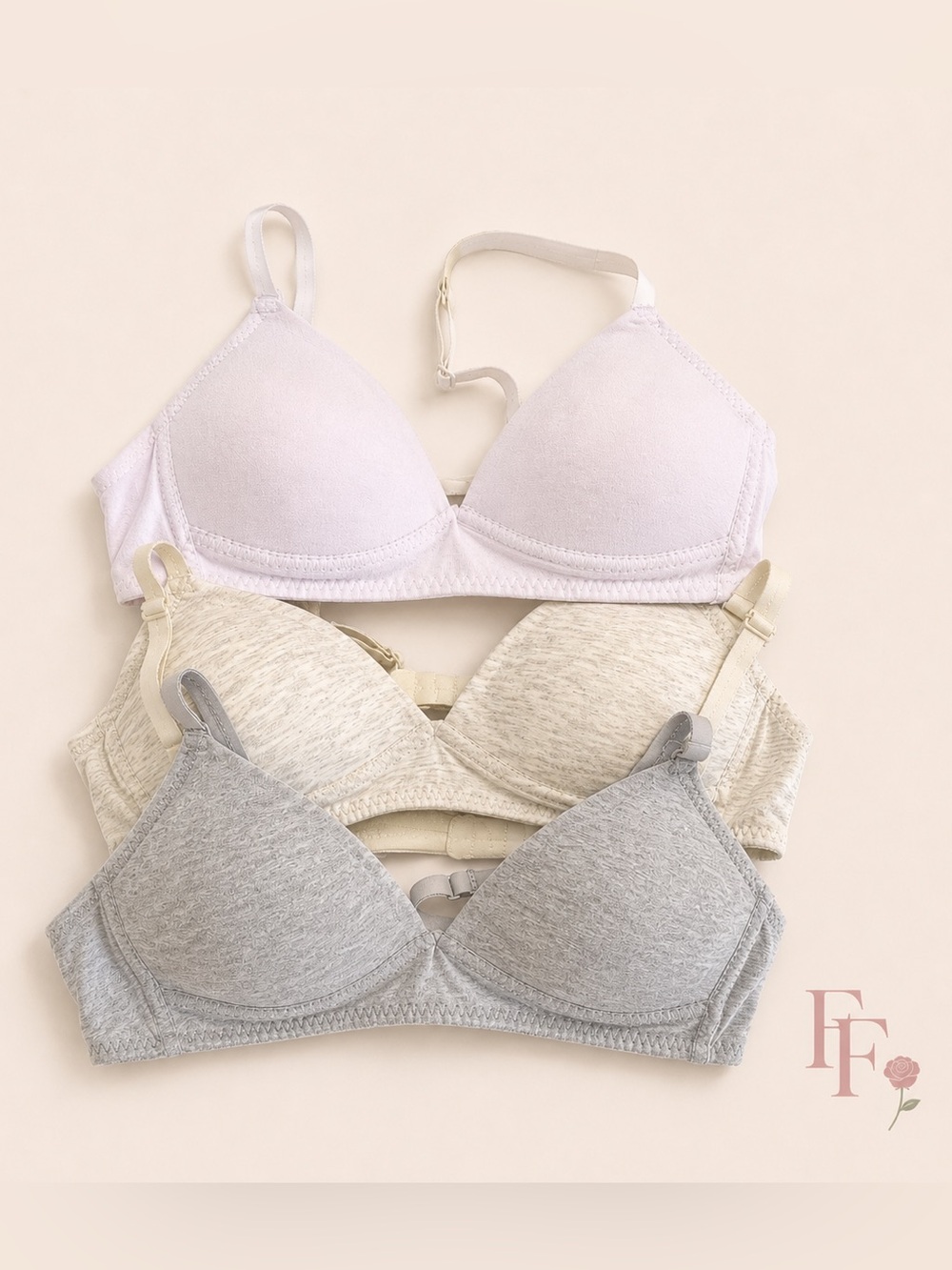 Nautica Kids 3-Pack Lightly Padded Bras Gray White Pink Size 34A